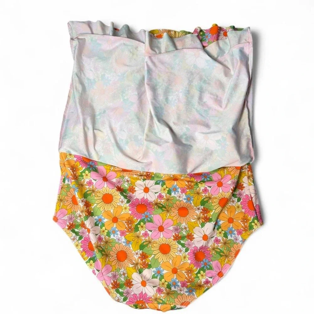 Lime Ricki Floral Swim Skirt Skort Bottom Retro 70s Daisy Print Womens XL